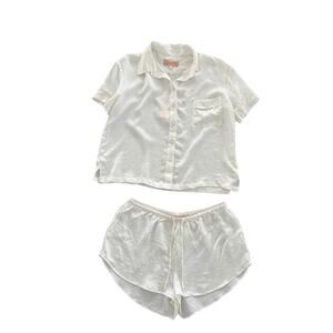 Women's Cream Short-Sleeve Button Pajama Set